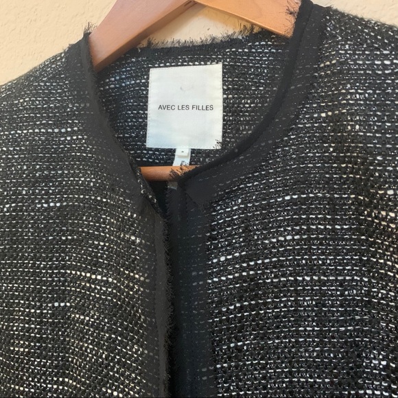 Avec Les Filles Black Tweed Open Front Blazer - Picture 5 of 9